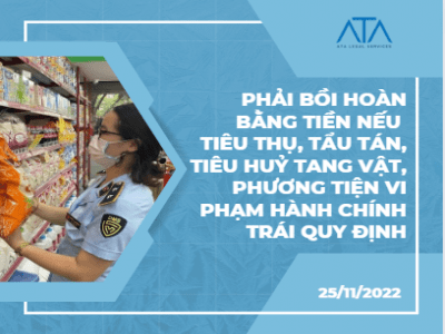 PHẢI BỒI HOÀN BẰNG TIỀN NẾU TIÊU THỤ, TẨU TÁN, TIÊU HUỶ TANG VẬT, PHƯƠNG TIỆN VI PHẠM HÀNH CHÍNH TRÁI QUY ĐỊNH